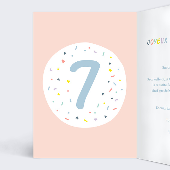 Carte anniversaire enfant Ballons 7 ans Intérieur Gauche
