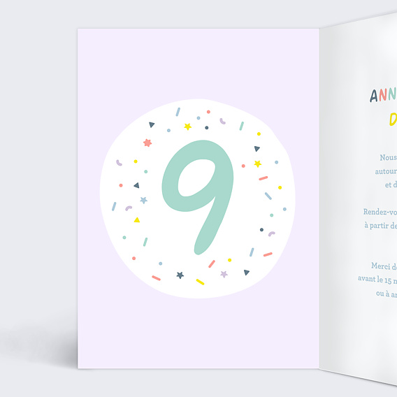 Invitation anniversaire enfant 9 ans Intérieur Gauche