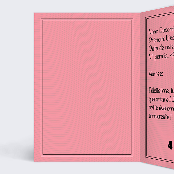 Carte anniversaire Permis de Conduire Intérieur Gauche