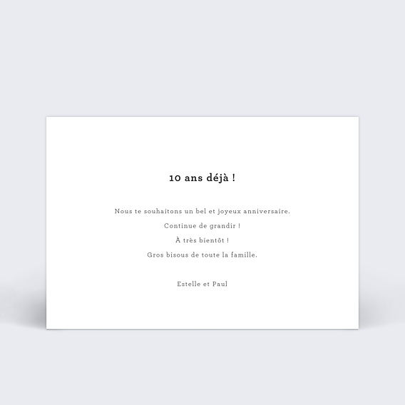 Carte anniversaire enfant 10 ans Souhait Verso