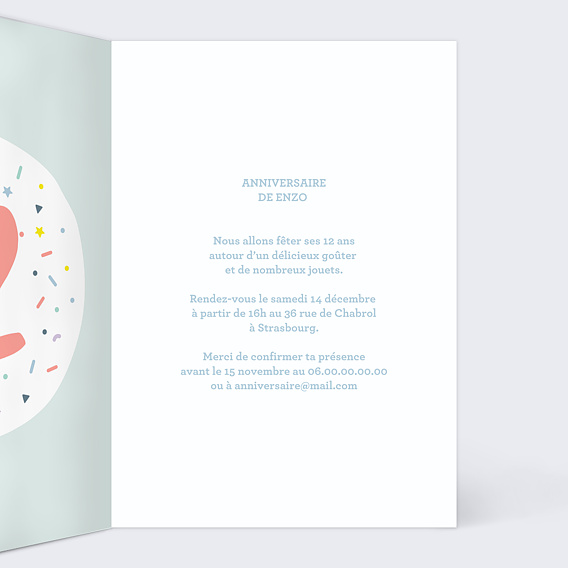 Invitation anniversaire enfant 12 ans Intérieur Droit