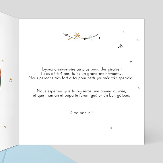 Carte anniversaire enfant Petit Pirate Intérieur Droit