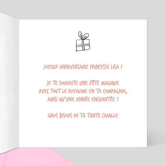 Carte anniversaire enfant Petite Princesse Intérieur Droit