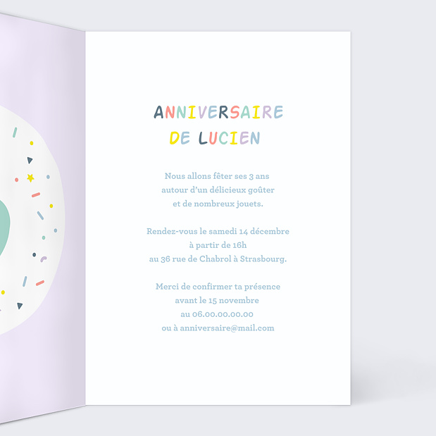 Carte d'Invitation Anniversaire Enfant 3 ans Intérieur Droit