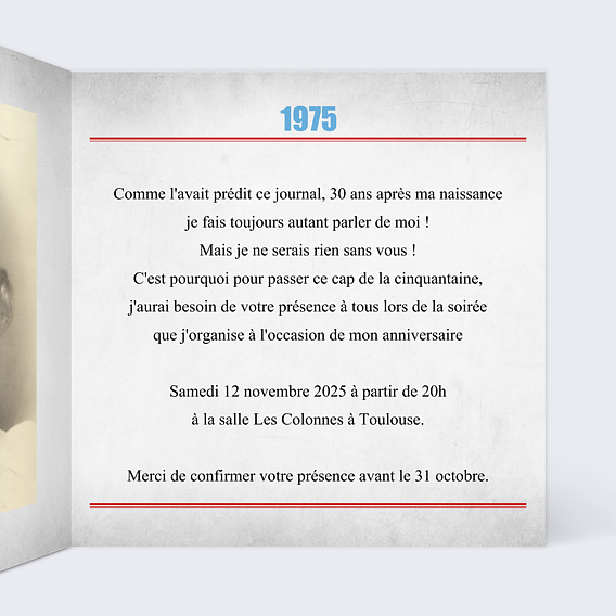 Invitation anniversaire Rétrospective Intérieur Droit