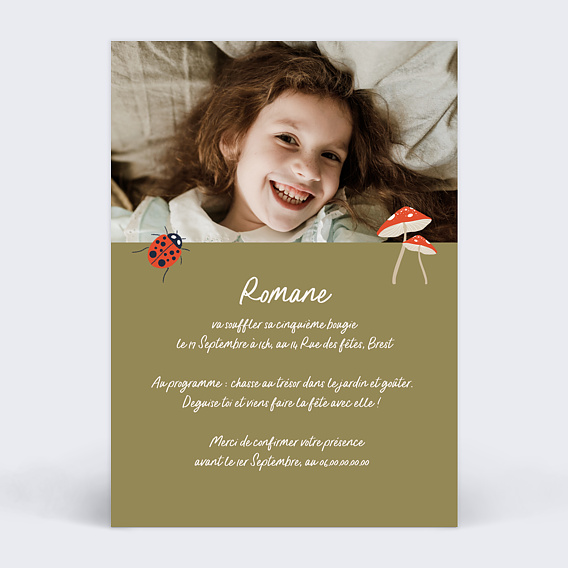 Invitation anniversaire enfant Coccinelle Verso
