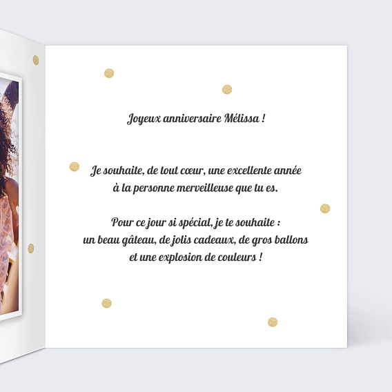 Carte anniversaire Paillettes Intérieur Droit