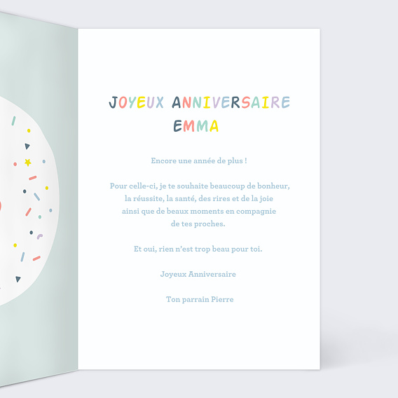 Carte anniversaire enfant Ballons 4 ans Intérieur Droit