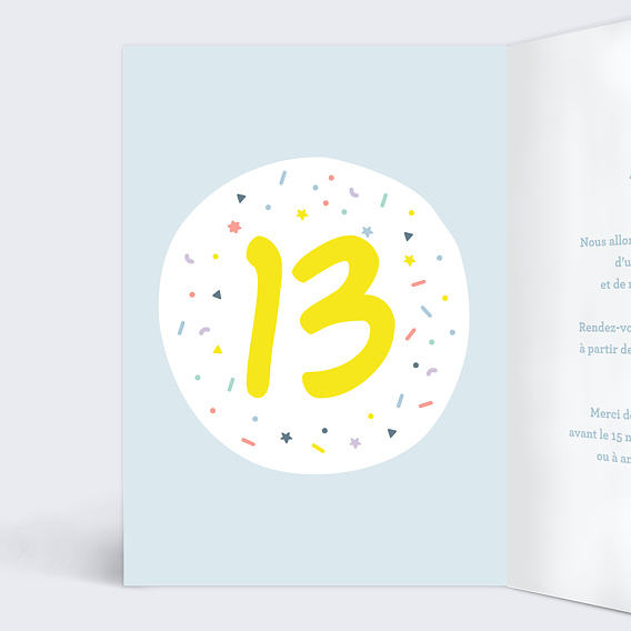 Invitation anniversaire enfant 13 ans Intérieur Gauche