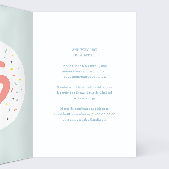 Invitation anniversaire enfant 15 ans Intérieur Droit