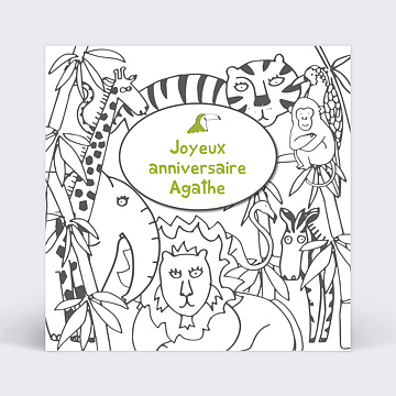 Carte Anniversaire enfant Coloriage Jungle