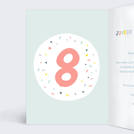 Carte anniversaire enfant Ballons 8 ans Intérieur Gauche