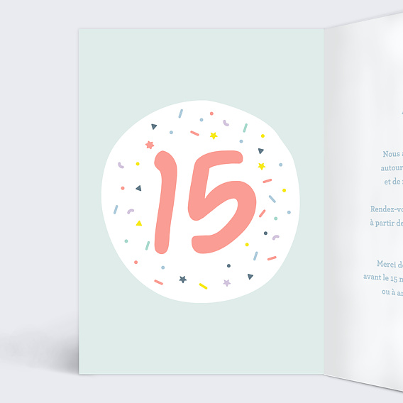 Invitation anniversaire enfant 15 ans Intérieur Gauche