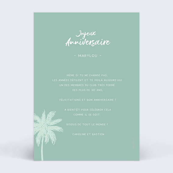 Carte anniversaire Surf Verso