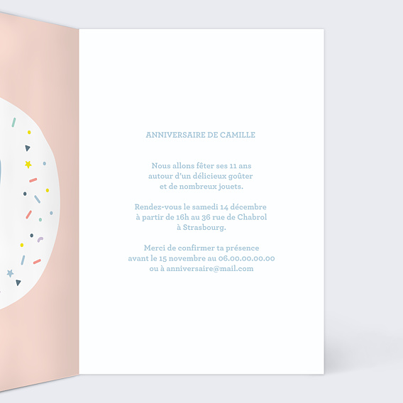 Invitation anniversaire enfant 11 ans Intérieur Droit