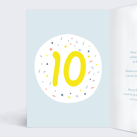 Invitation anniversaire enfant 10 ans Intérieur Gauche