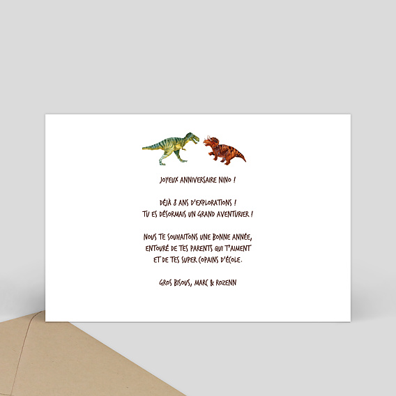 Carte anniversaire enfant Jurassic Verso