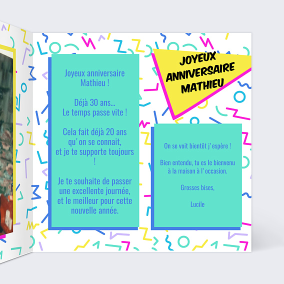 Carte anniversaire Années 90 Intérieur Droit