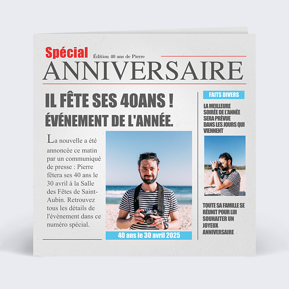 Carte anniversaire adulte Journal