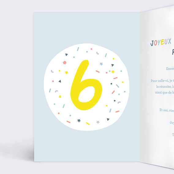 Carte anniversaire enfant Ballons 6 ans Intérieur Gauche