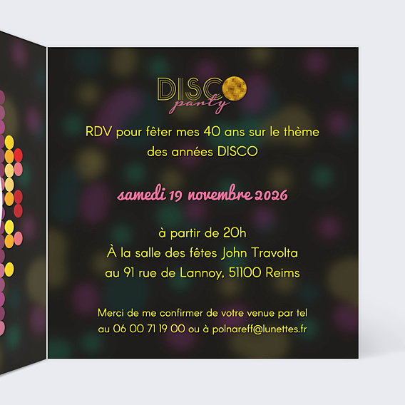 Invitation Anniversaire Adulte Disco Party