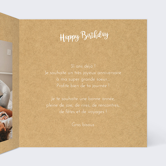 Carte anniversaire Joli Kraft Intérieur Droit