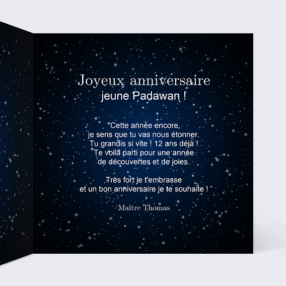 Carte anniversaire enfant Galaxie Intérieur Droit