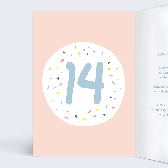Invitation anniversaire enfant 14 ans Intérieur Gauche