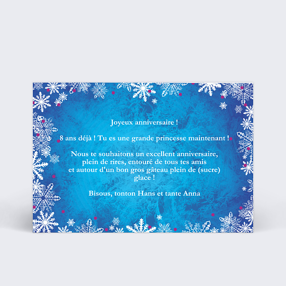 Carte anniversaire enfant Neige Verso