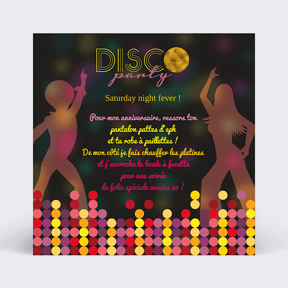 Invitation anniversaire Disco Party