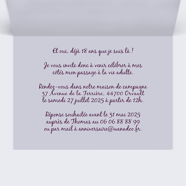 Invitation Anniversaire 18 ans Intérieur Droit