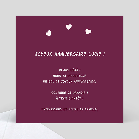 Carte anniversaire enfant Poney Verso