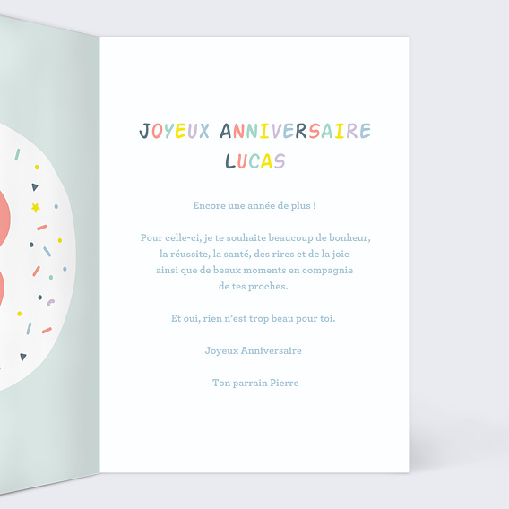 Carte anniversaire enfant Ballons 8 ans Intérieur Droit