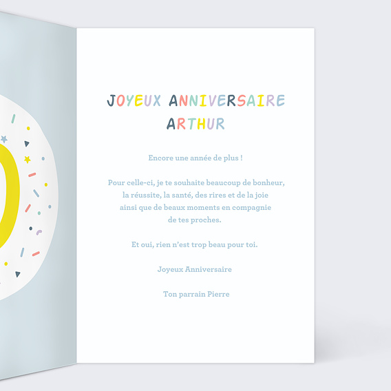Carte anniversaire enfant Ballons 10 ans Intérieur Droit