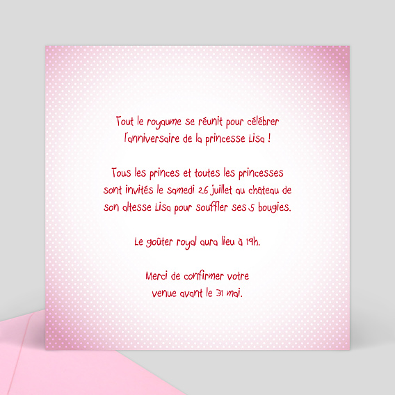 Invitation anniversaire enfant Princesse Étoile Verso