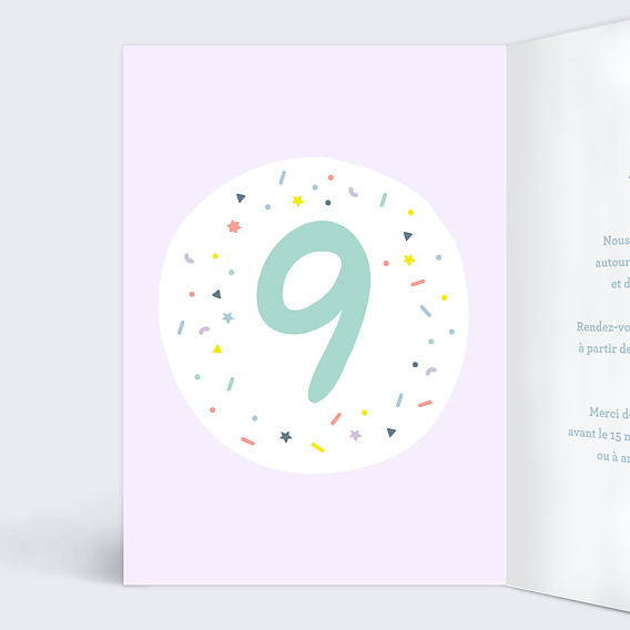 Invitation anniversaire enfant 9 ans Intérieur Gauche