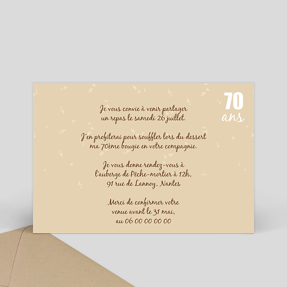 Invitation anniversaire Photos 70 ans Verso