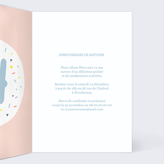Invitation anniversaire enfant 14 ans Intérieur Droit