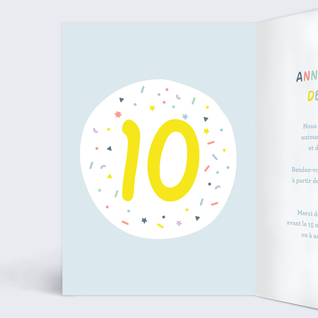 Carte d'Invitation Anniversaire Enfant 10 ans Intérieur Gauche