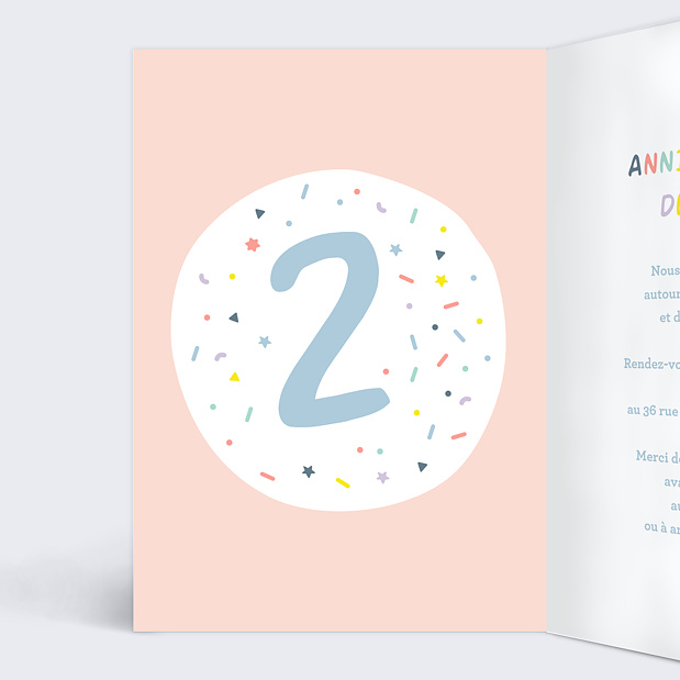 Carte d'Invitation Anniversaire Enfant 2 ans Intérieur Gauche