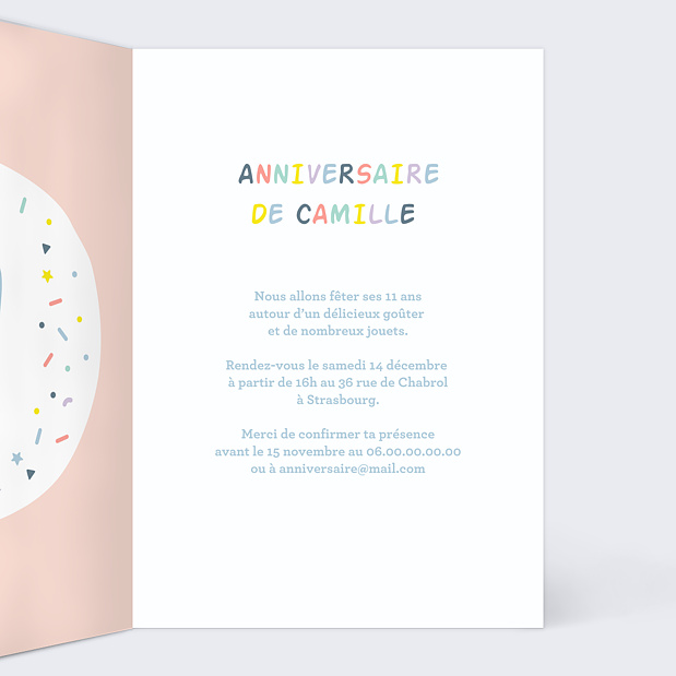 Carte d'Invitation Anniversaire Enfant 11 ans Intérieur Droit
