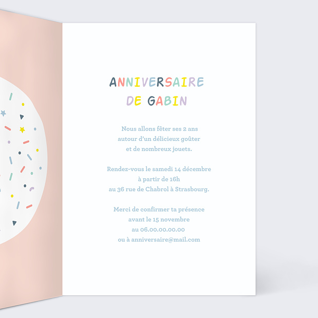 Carte d'Invitation Anniversaire Enfant 2 ans Intérieur Droit