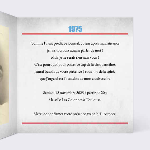 Invitation anniversaire Rétrospective Intérieur Droit