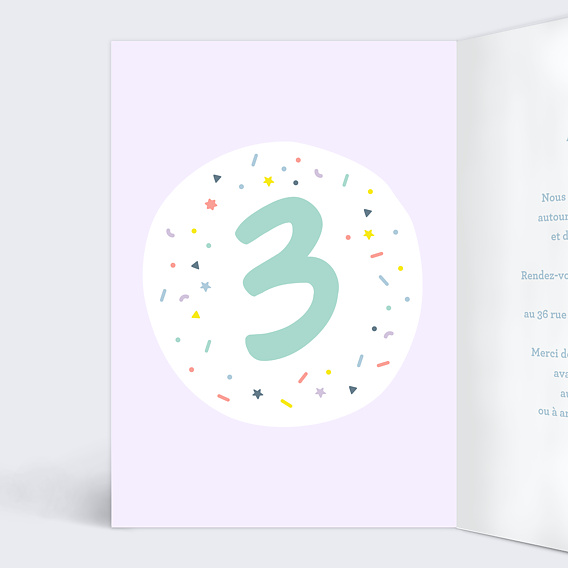 Invitation anniversaire enfant 3 ans Intérieur Gauche