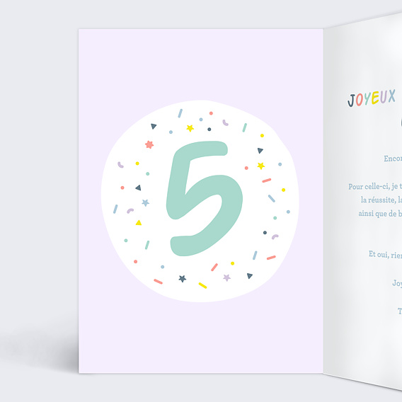 Carte anniversaire enfant Ballons 5 ans Intérieur Gauche