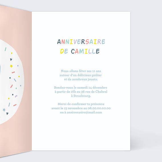 Invitation anniversaire enfant 11 ans Intérieur Droit