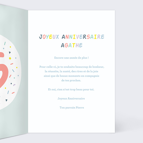 Carte anniversaire enfant Ballons 15 ans Intérieur Droit
