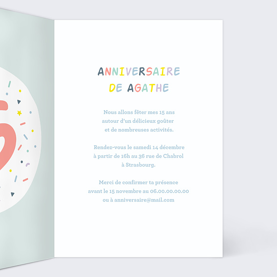 Invitation anniversaire enfant 15 ans Intérieur Droit