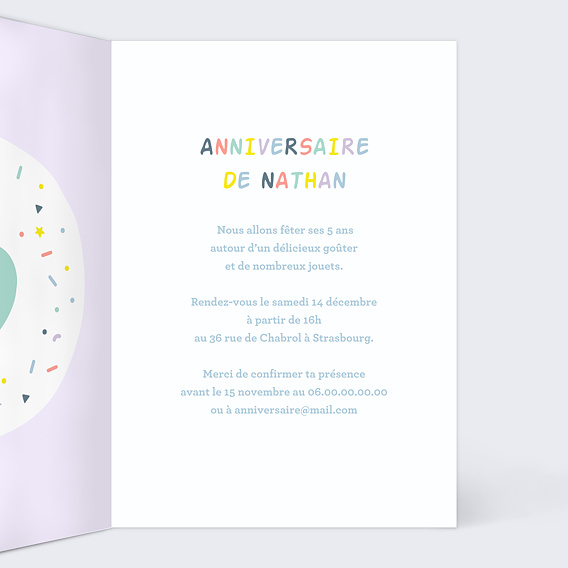 Invitation anniversaire enfant 5 ans Intérieur Droit