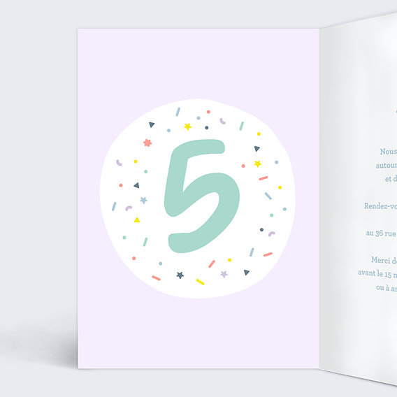 Invitation anniversaire enfant 5 ans Intérieur Gauche